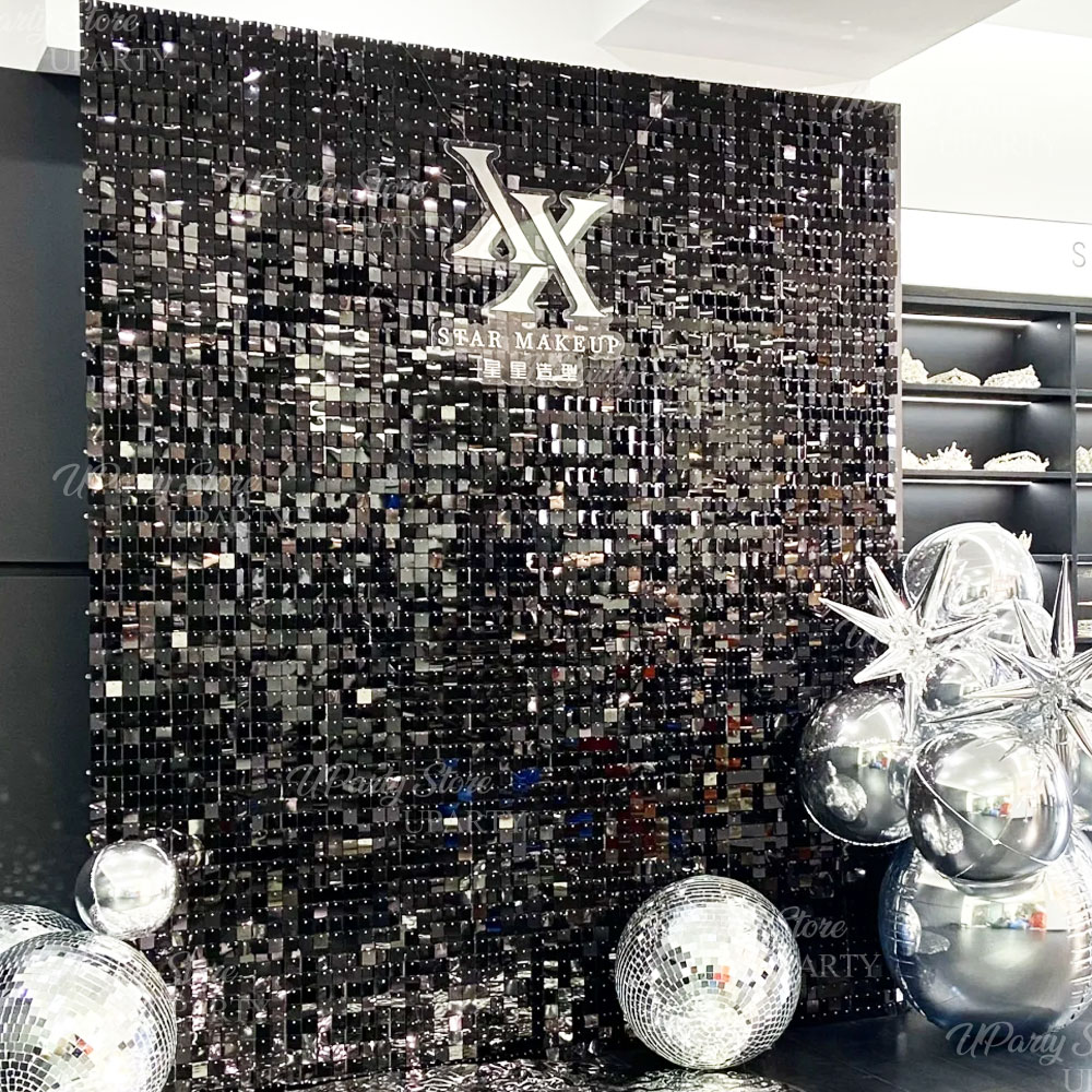 Sequin Fabric Panel - Black Shimmer Wall Backdrop 12/16/24pcs Glitter