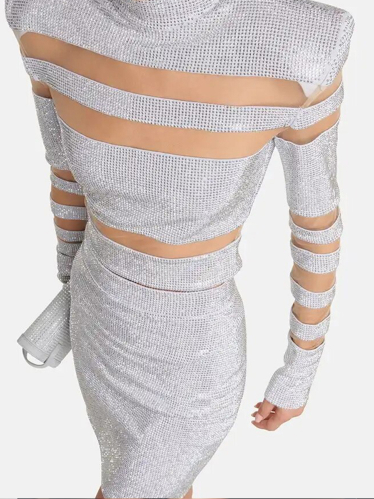 Sexy Two Piece Mesh Panel Band - Sequin Fabric Panel ulasan dan harga