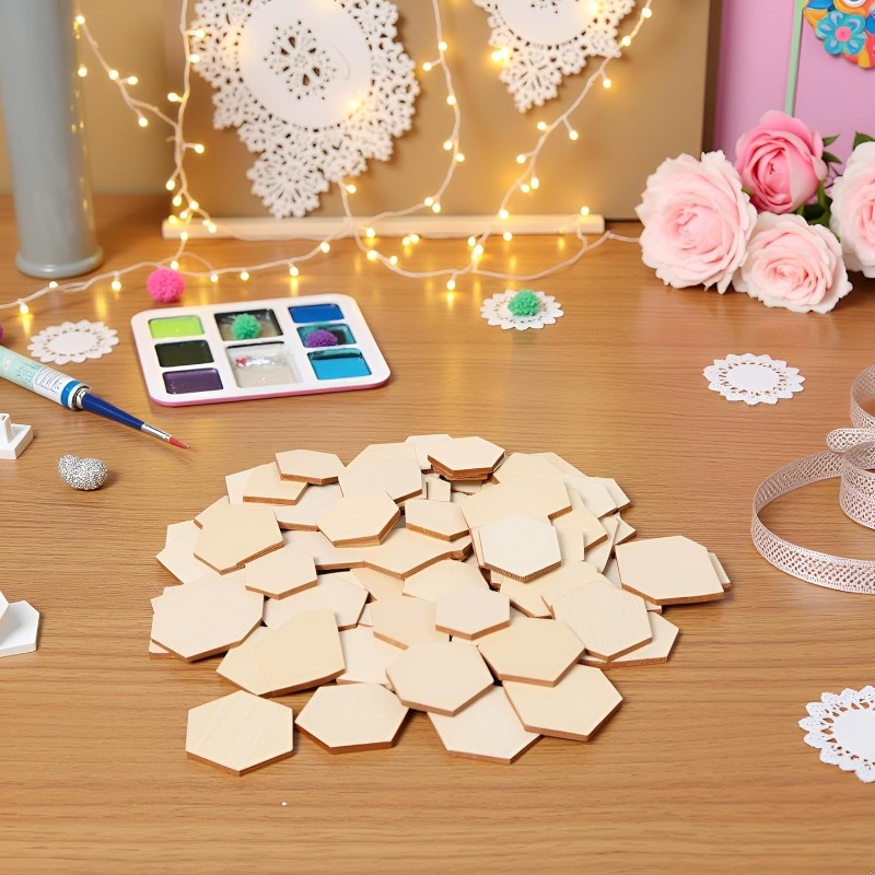 50PCS 4CM Unfinished Wood Hexa - Embellish Craft ulasan dan harga