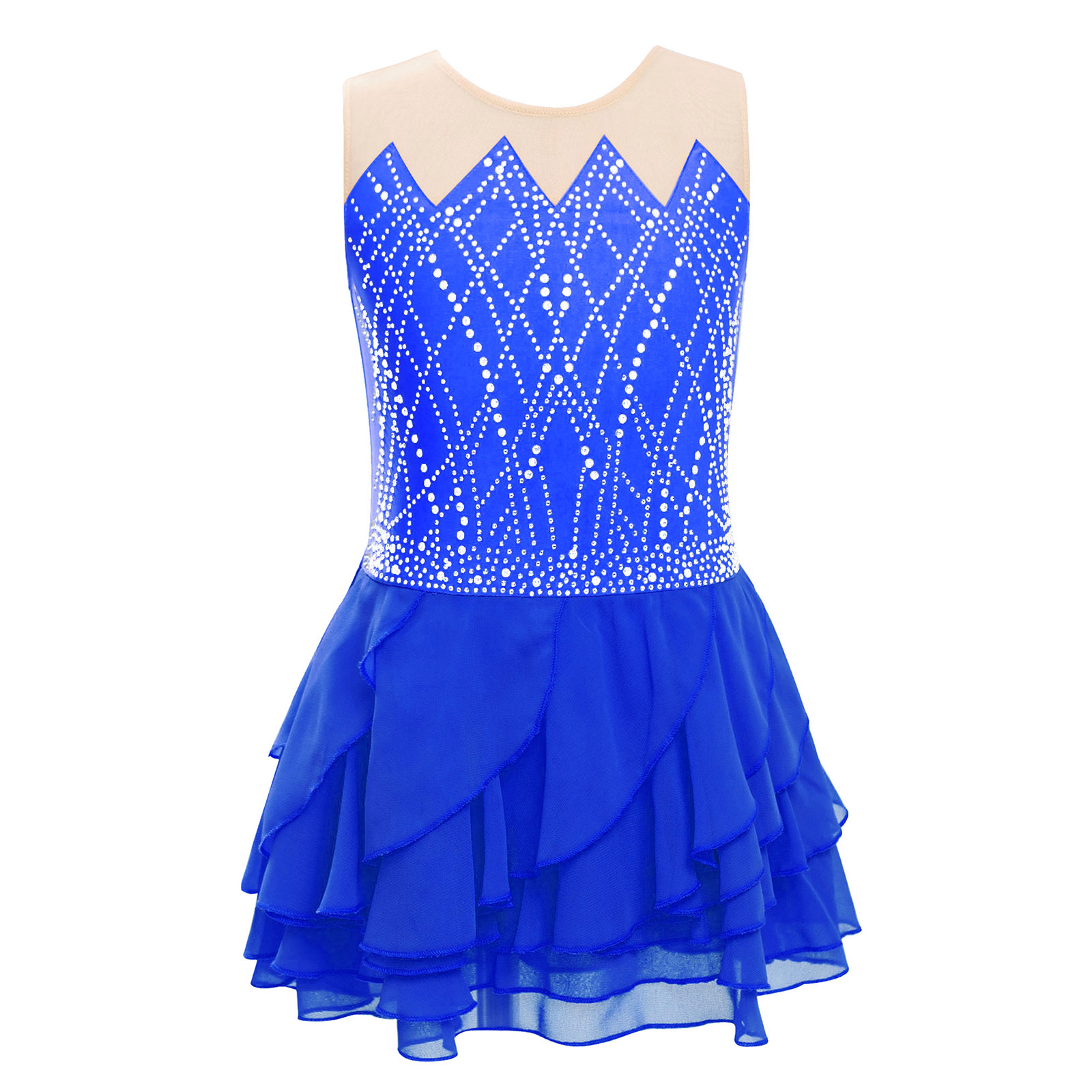 Girls Mesh Figure Skating Dres - Rhinestone Banding Trim ulasan dan harga