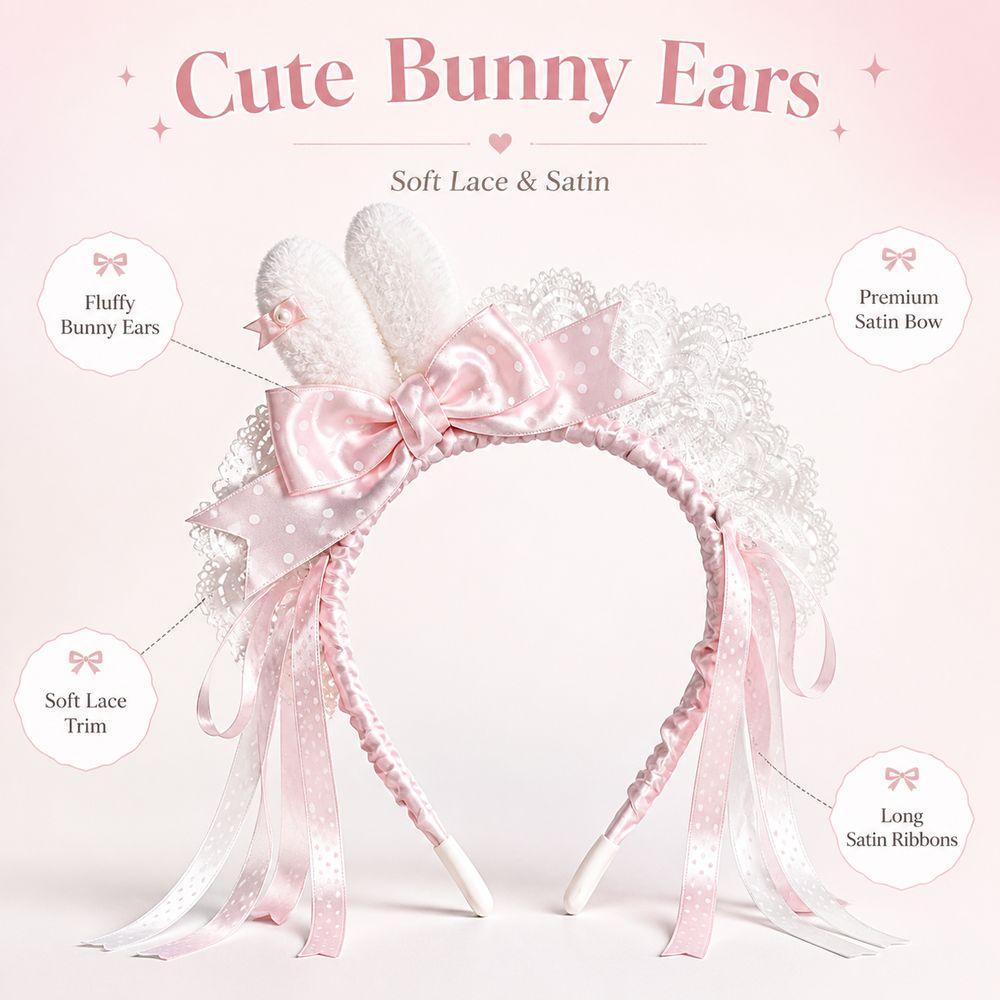 New Polka Dot Bow Bunny Ear He - Lace Ribbon Trim ulasan dan harga